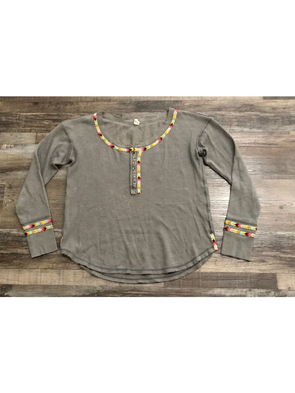 We The Free by Free People Womens Small Gray Thermal Henley Shirt